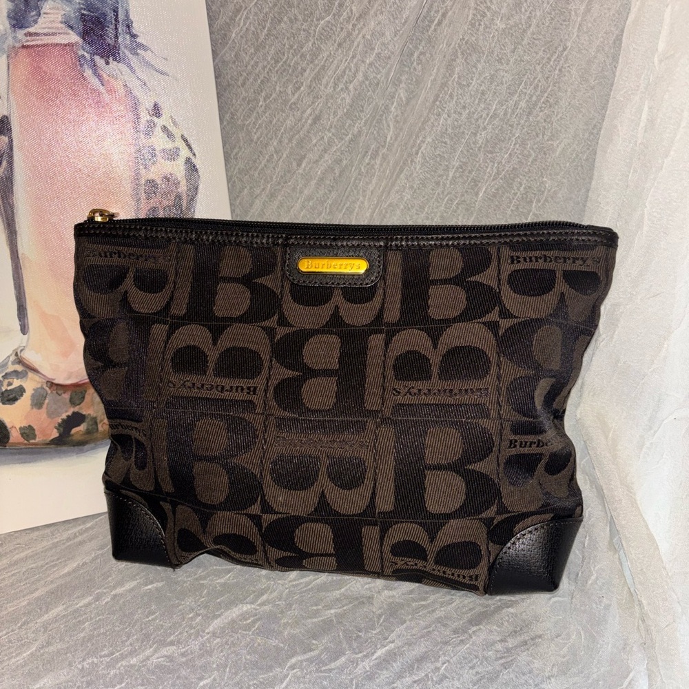 Burberrys Vintage cosmetic Bag Full Logo B Pattern Brown COA